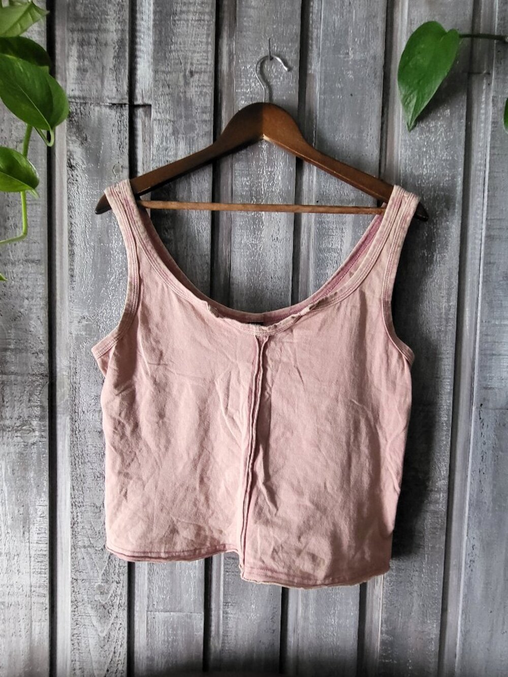 Old Pink Tank Top Distressed Cotton Raw Hem